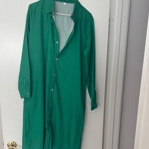 Long Green Button-Up Dress Shirt
